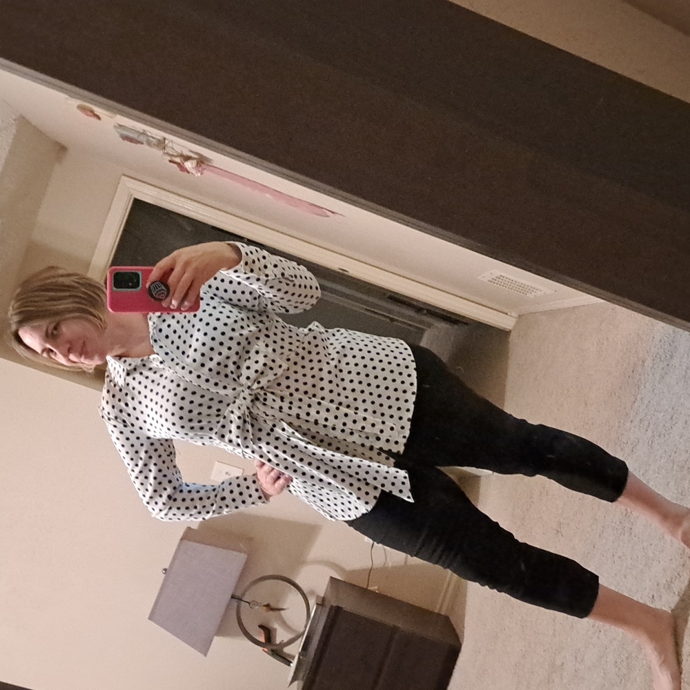 Polka dot big bow blouse